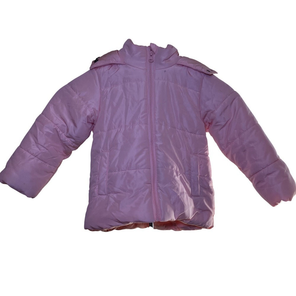 Kids Girls Size 4T Pink Hooded Puffer Winter Jacket with Faux Fur Hood Size